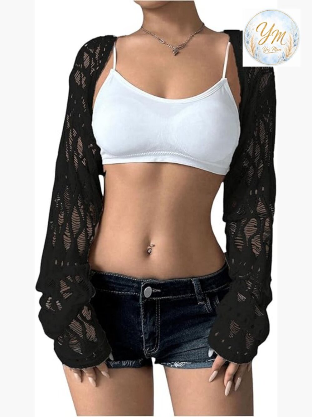 Y2K Crochet Cropped Shrug Lightweight Cardigan Bolero Hollow Out Knit Top